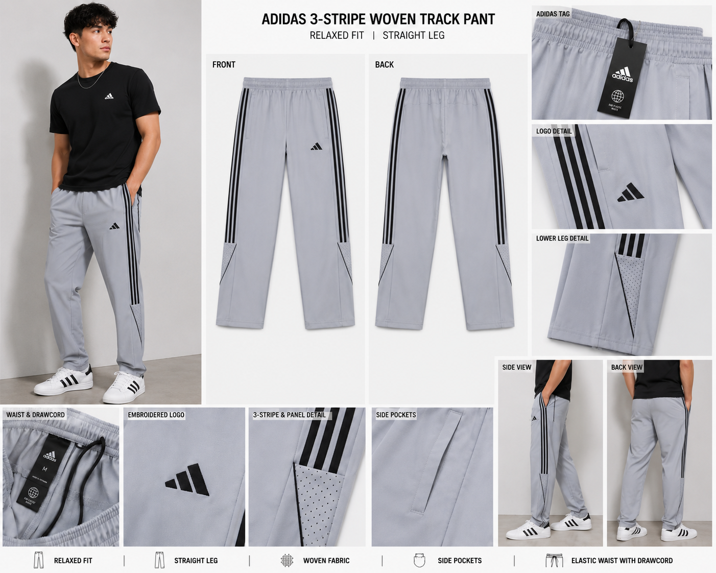 Adidas Men's White Straight Fit Track Pant