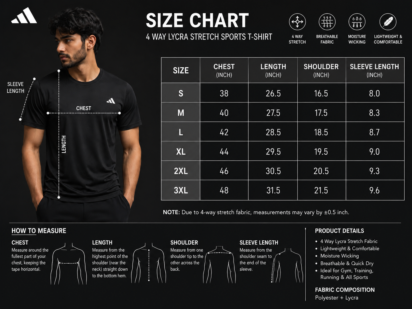 Adidas 4 Way Lycra Stretch Sports and Gym T Shirt