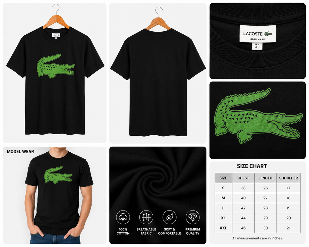 Lacoste Premium black oversized T shirt