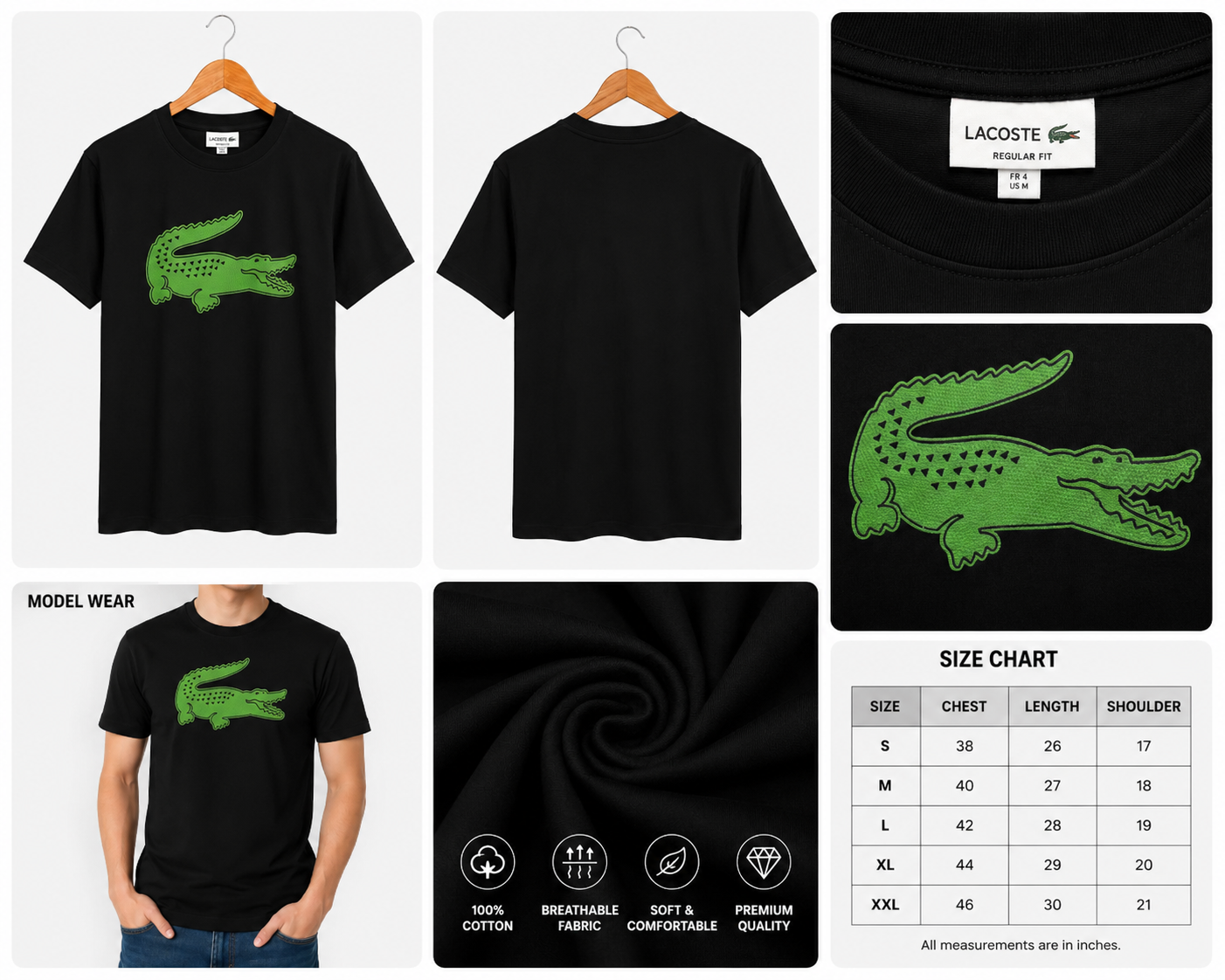 Lacoste Premium black oversized T shirt