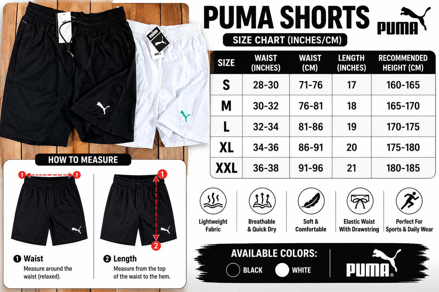 Puma Black and White Shorts/Half pants